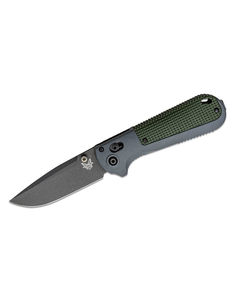 Benchmade Redoubt - 3.55"  Graphite Black Plain Blade, CPM-D2, Gray and Green Grivory Handles (430BK)