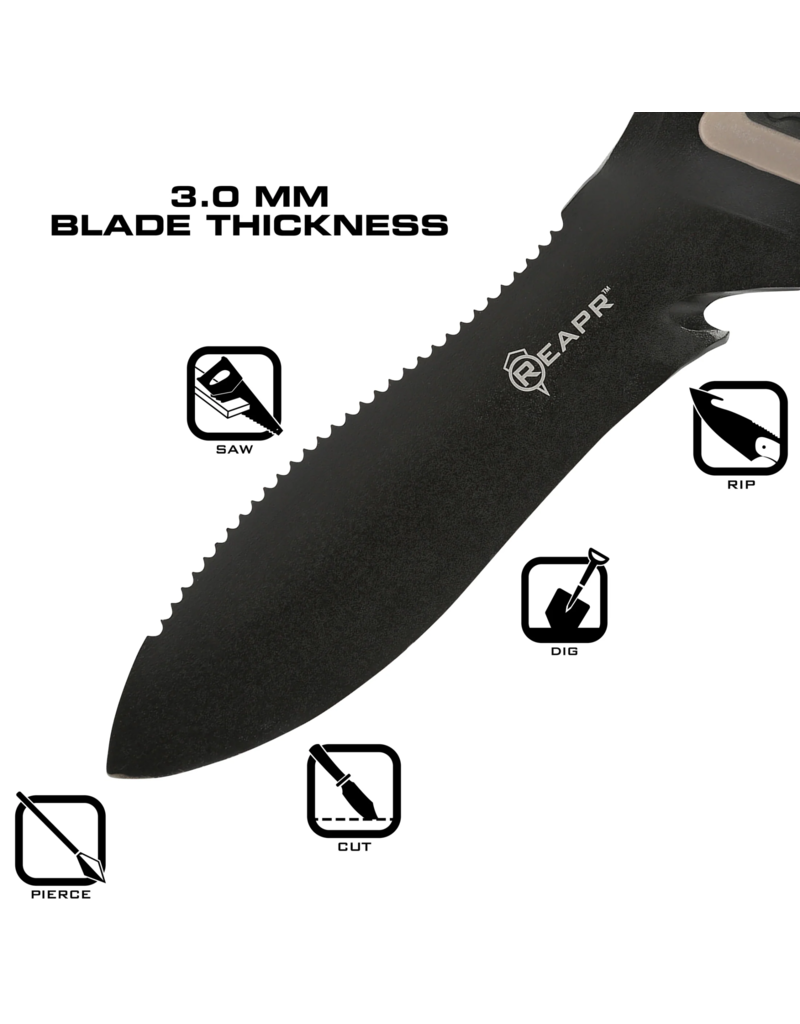 REAPR Versa Hori Hori - 6.5" Black Dual Sided Edge, 440C, Ballistic Nylon Sheath (11017)