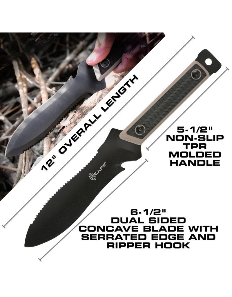 REAPR Versa Hori Hori - 6.5" Black Dual Sided Edge, 440C, Ballistic Nylon Sheath (11017)