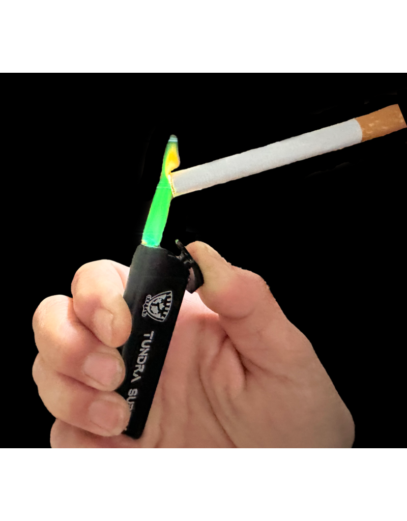 Tundra Supply Butane Lighter, Black - Refillable With Green Jet Flame (TUNLIGHTER-BLK)