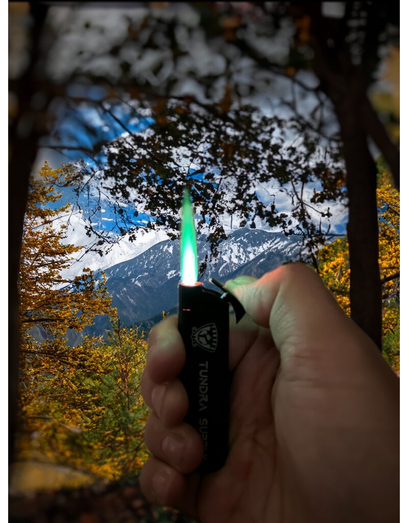Tundra Supply Butane Lighter, Black - Refillable With Green Jet Flame (TUNLIGHTER-BLK)