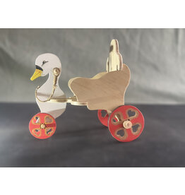 Handcarved Wooden Cart with Swan