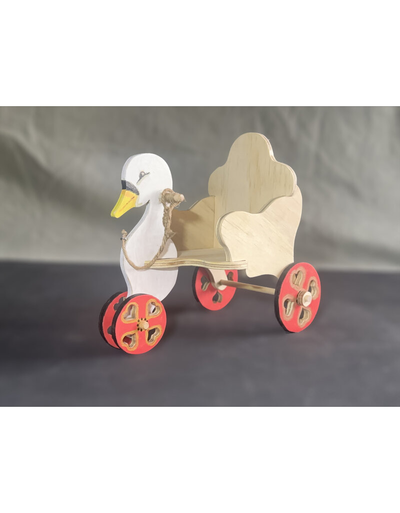 Handcarved Wooden Cart with Swan