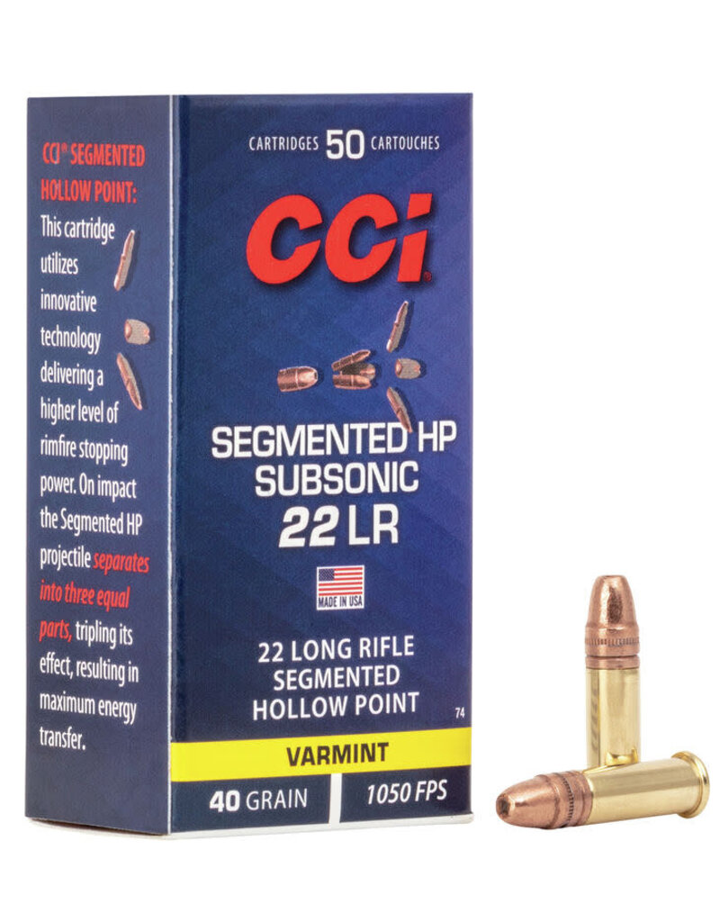 CCI Rimfire Ammo - 22LR, CPSHP, 40gr, Box of 50(74)