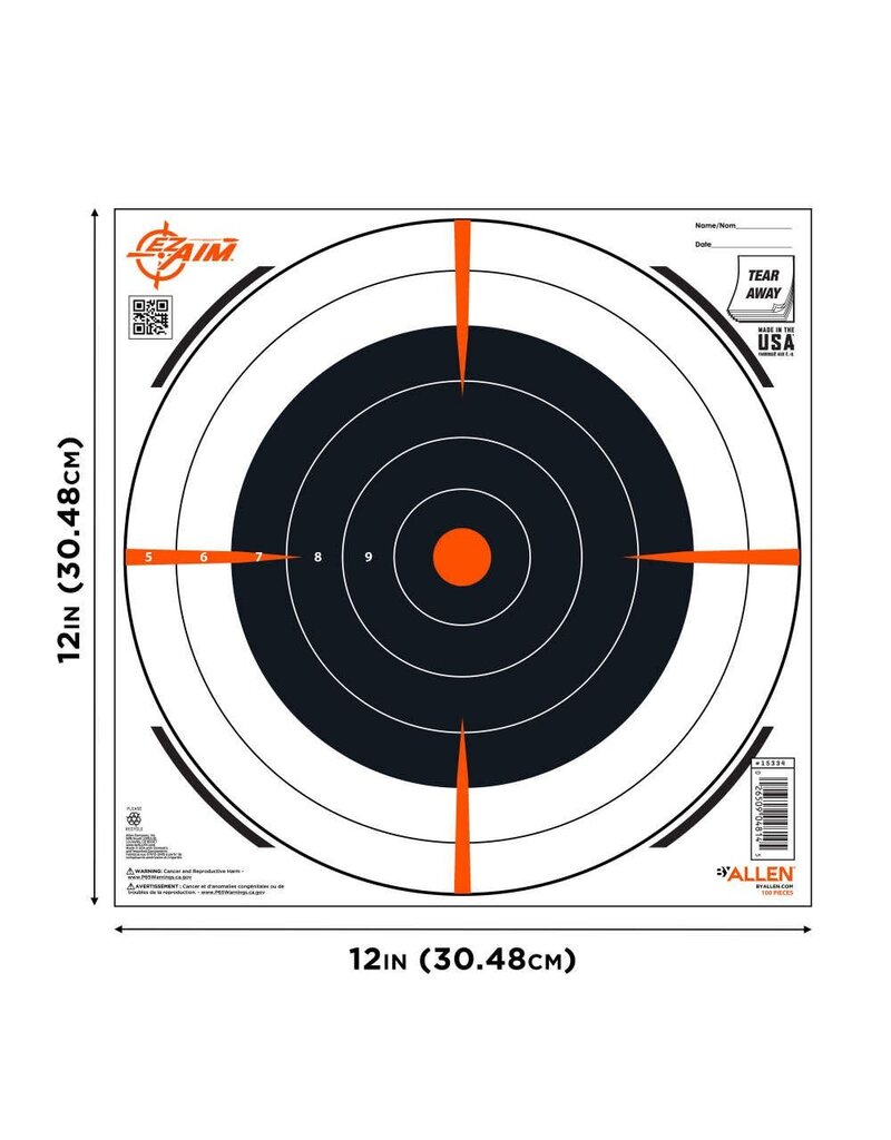 Allen Ez Aim - Peel Away Target Pad, Bullseye, 12", Pack of 100 (15334-100)