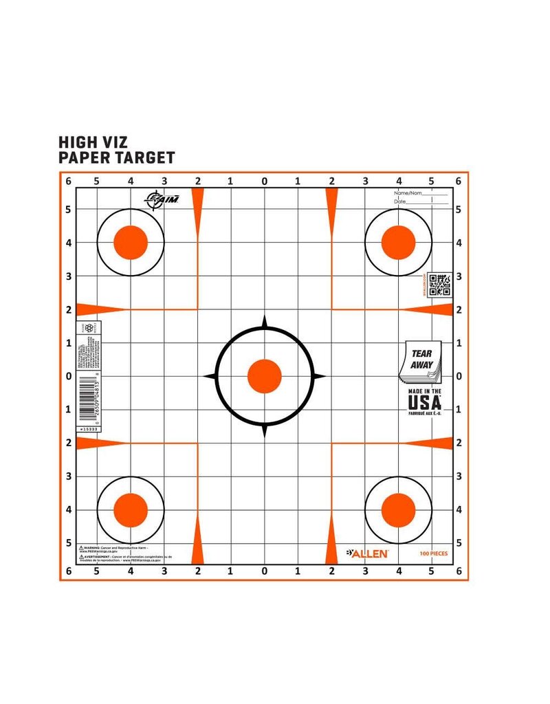 Allen Ez Aim  - Peel Away Shooting Target, Sight-In Grid, 12"x12", Pack of 100 (15333-100)