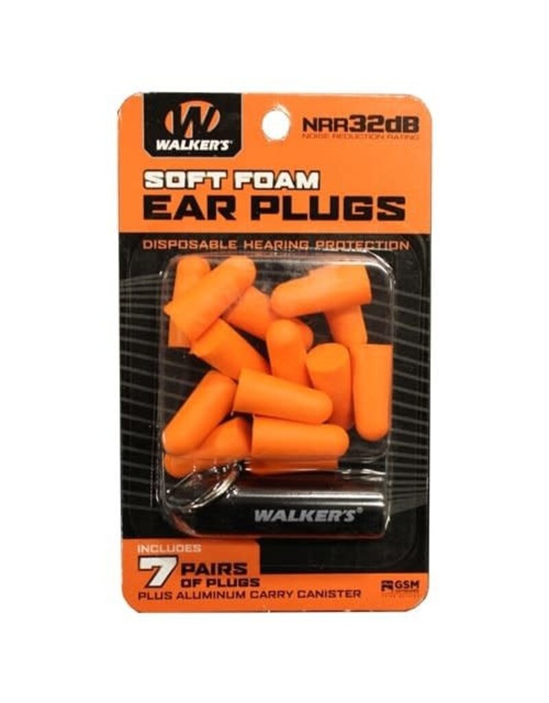 Walkers Neon Earplugs - 7 Pairs, Orange, Aluminum Carry Case (GWP-PLGCAM-OR)