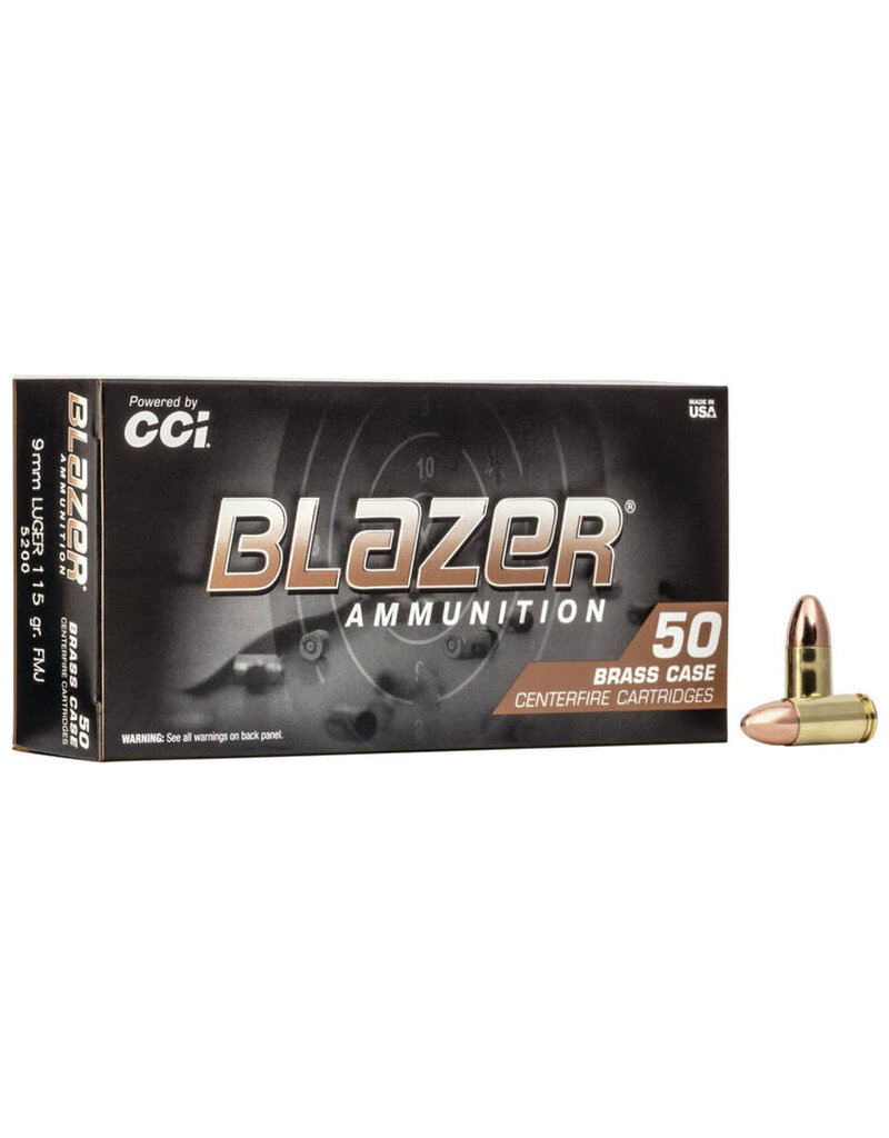 CCI Blazer Brass - 9mm Luger, 115gr, FMJ, Box of 50 (5200)