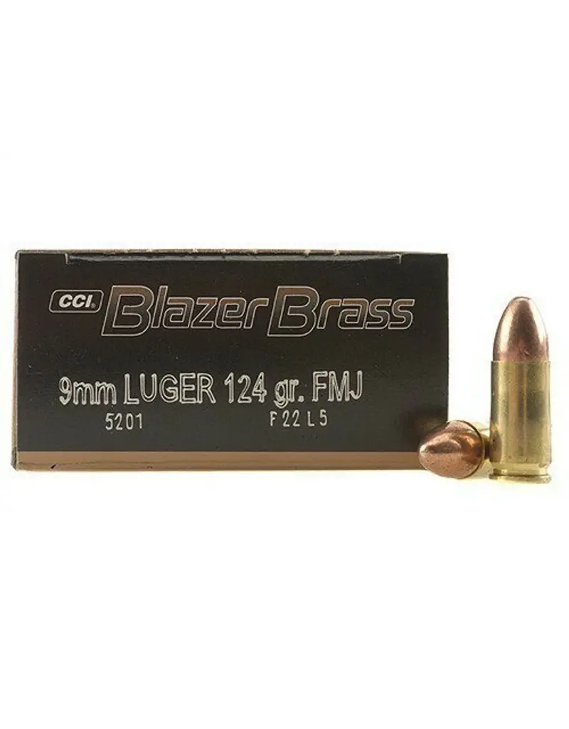 CCI Blazer Brass - 9mm Luger, 124gr, FMJ, Box of 50 (5201)