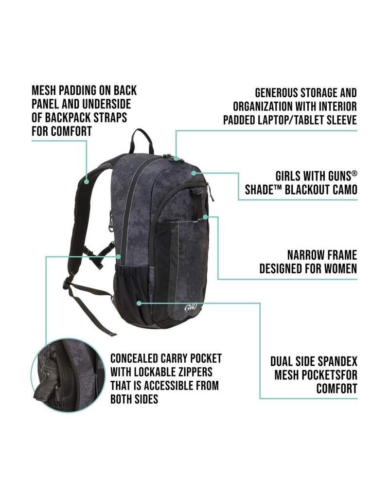 Allen Girls With Guns Midnight Deluxe Pack - 19", Concealed Carry Pocket, Black/Shade Blackout (70637)
