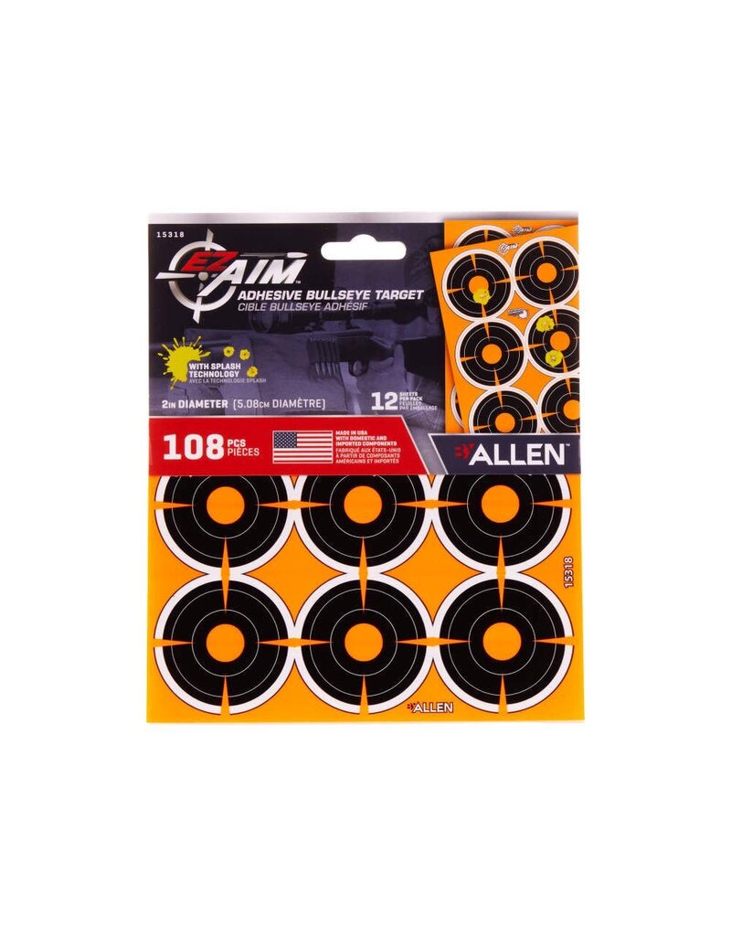 Allen EZ Aim Adhesive Splash 2" Bullseye 12 Sheets, 108 Pieces