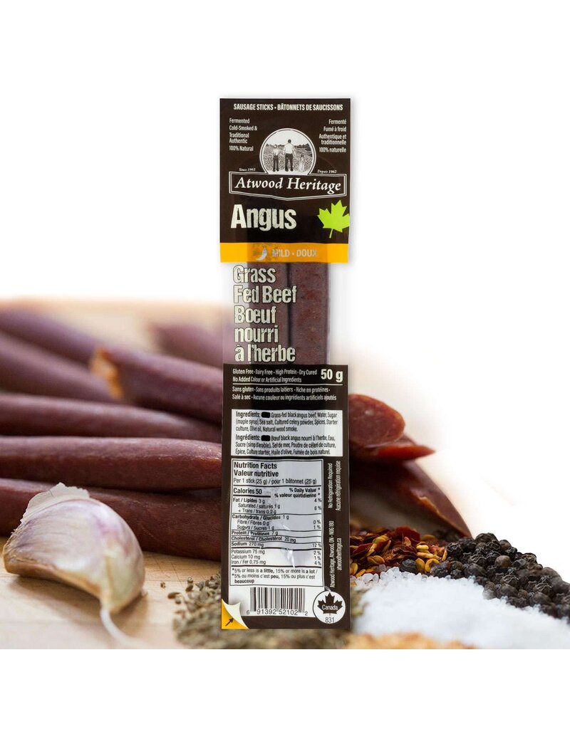Atwood Heritage Sausage Snacks - Angus Beef  - Mild, 50g, 2 Piece Pack (52102)