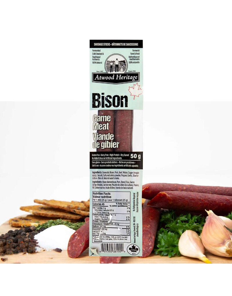 Atwood Heritage Sausage Snacks - Bison, 50gr, 2 Piece Pack (38102)