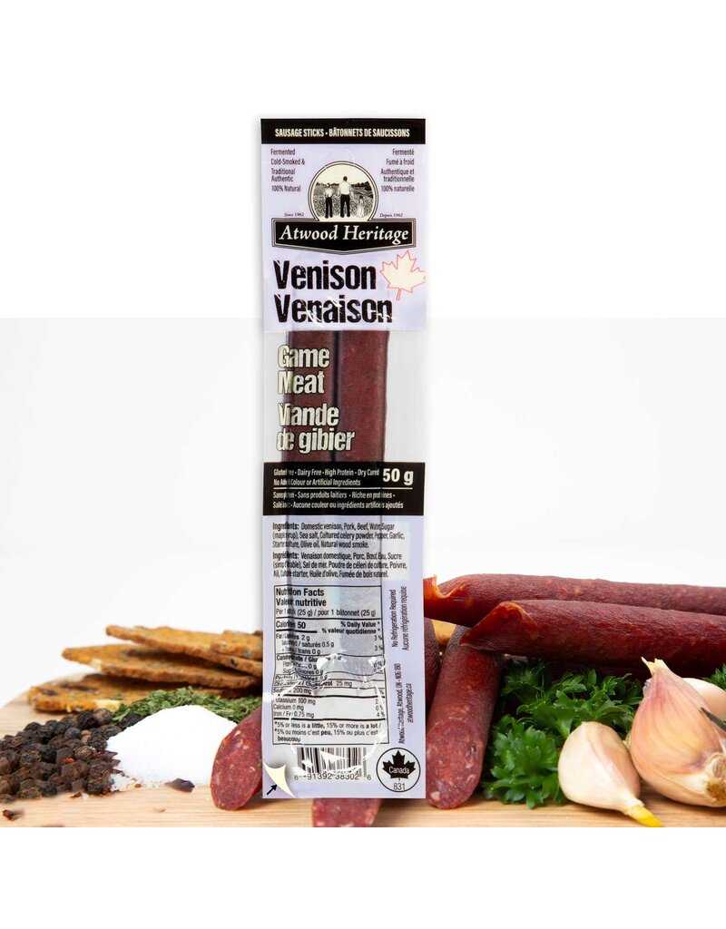 Atwood Heritage Atwood Heritage Sausage Snacks - Venison, 50gr, 2 Piece Pack (38302)