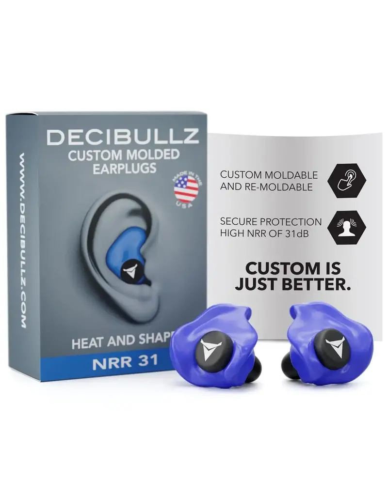 Decibullz Hearing Protection - 31dB, Highest NRR, Remoldable, Blue (CA-PLG1-BLU)