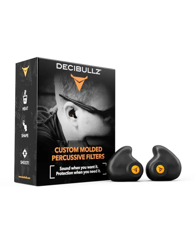 Decibullz Hearing Protection - Percussion Filter Earplugs, 33dB, Highest NRR, Remoldable (FLTR-SHO-BLK)