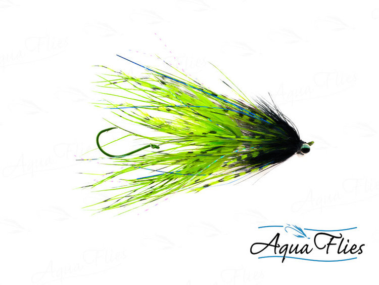 Aqua Flies Stu's Barred Ostrich Intruder Chartreuse/Black Sz 1
