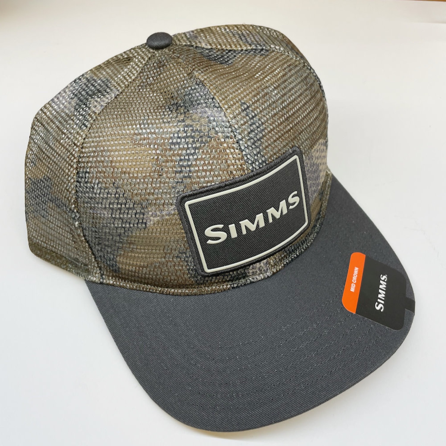 Simms Fishing Hat Cap Woodland Camo Flat Brim Mesh Trucker High