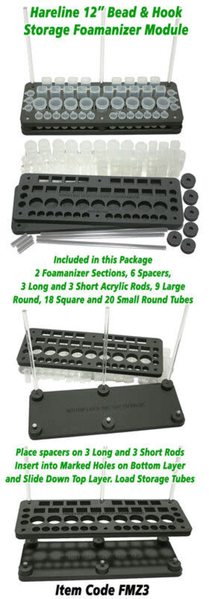 Hareline Hareline Foamanizer 12" Bead & Hook Storage