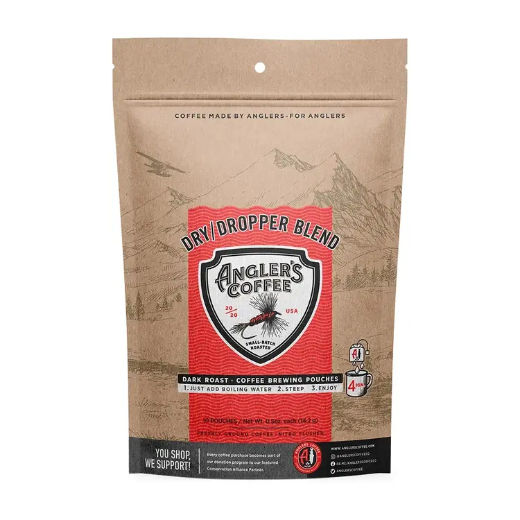 Angler's Coffee Angler's Coffee Dry Dropper Single Serve - Fresh Brew Coffee Pouch 10 Pack