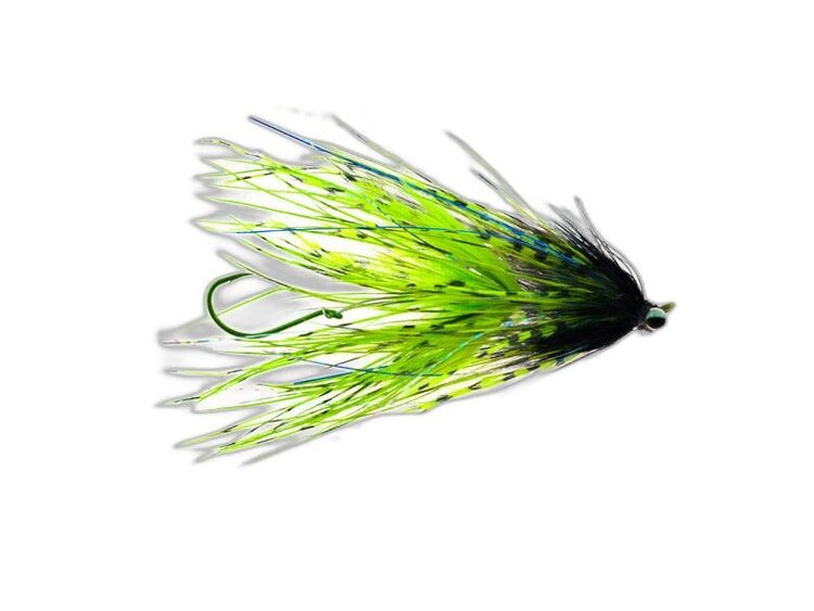 Aqua Flies Stu's Barred Ostrich Intruder Chartreuse/Black Sz 1