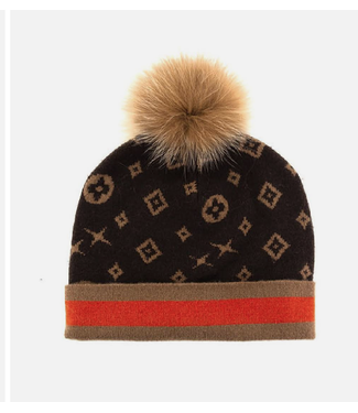 Mitchie's mitchies brown knit hat with monogram