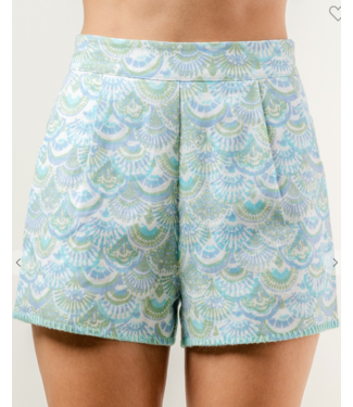 Hilton-linen printed shorts with blanket stitch