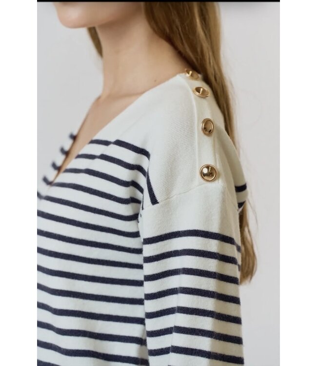 Hiltons stripe sweater dress with button detail