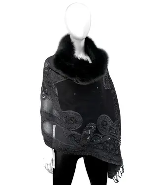 Mitchie's woven beaded scarf & fox fur trim