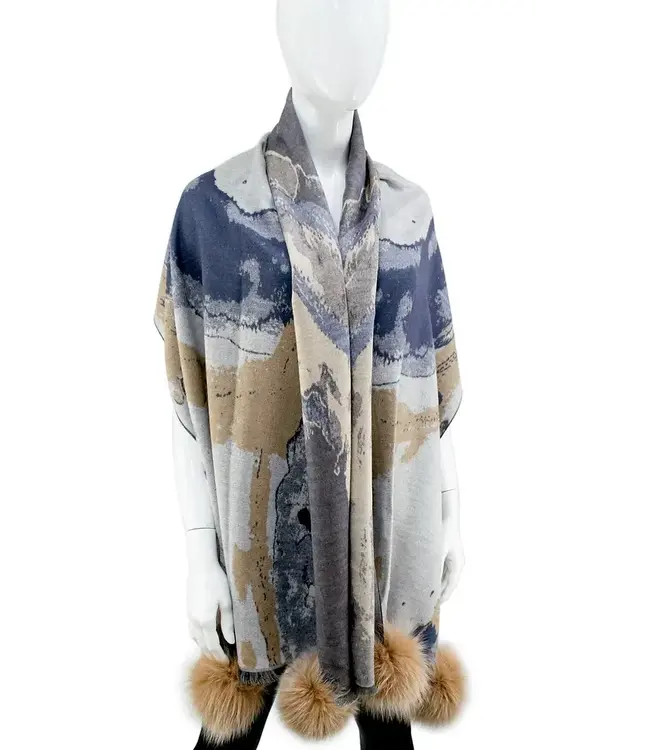 woven water color scarf with pom pom