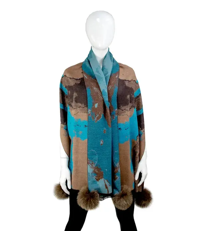 woven water color scarf with pom pom