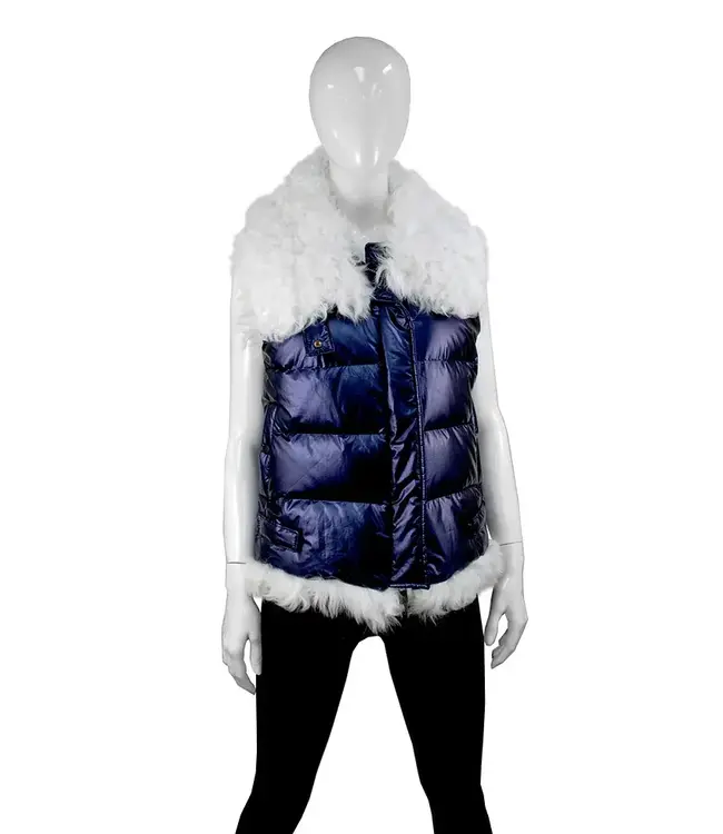 metalic puffy vest with white curly lamb