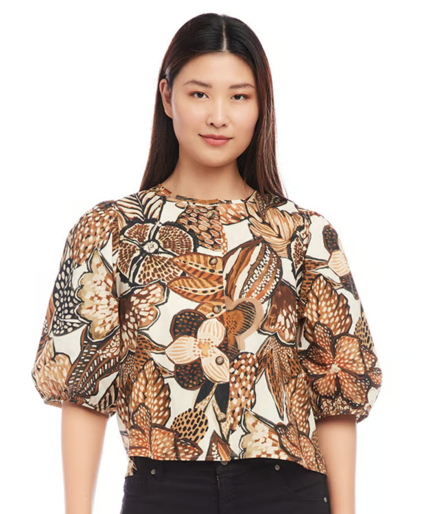 Puff sleeve button front shirt