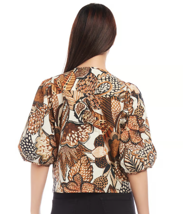 Puff sleeve button front shirt