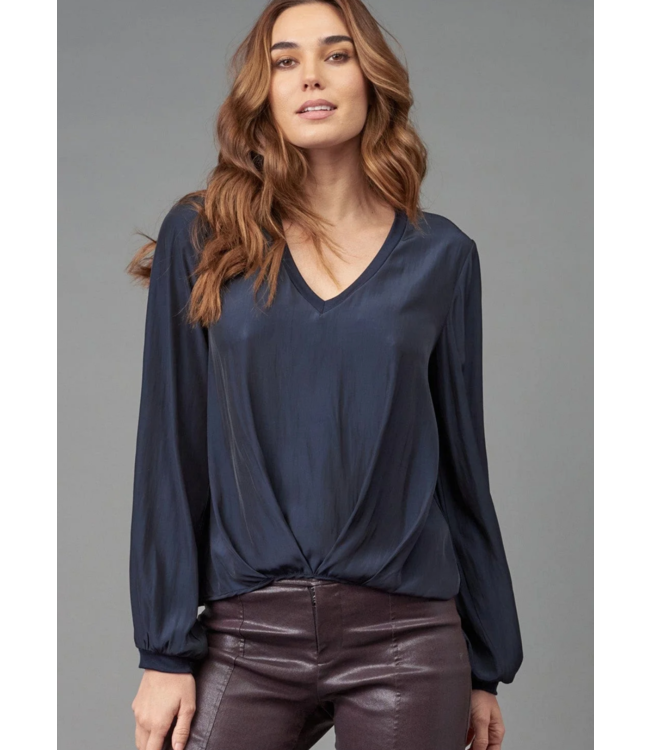Distressed Satin V-Neck Top