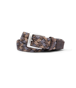 w kleinberg French Khaki Woven Belt with Croc Tabs and Brushed Nickel Buckle