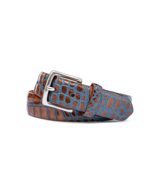 w kleinberg Marine Two-Toned Embossed Crocodile Belt with Antique Silver Buckle