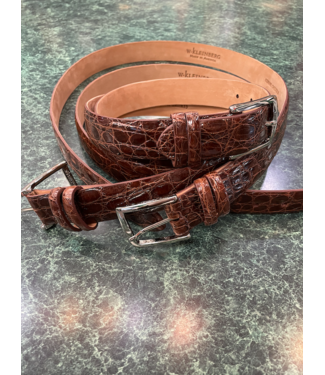 w kleinberg Cognac Tingas Crocodile Belt with Nickel Buckle