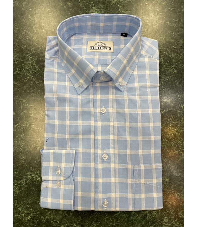 Hiltons Long Sleeve Button Down Blue Windowpane