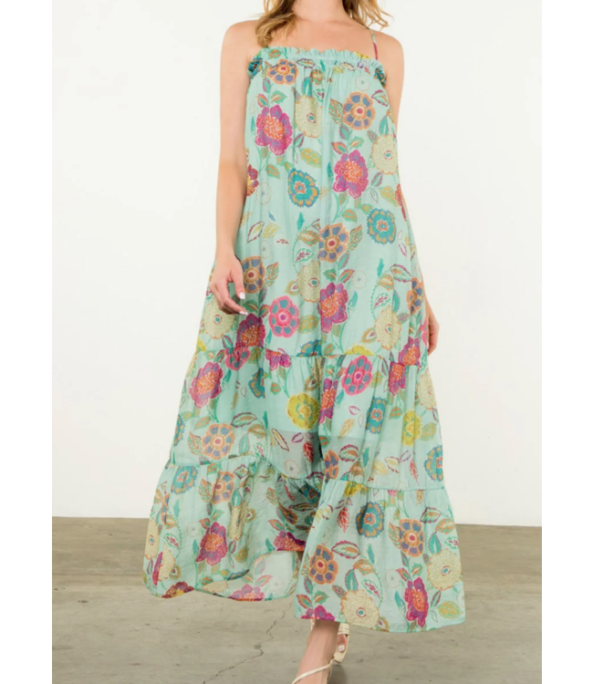 Strap tie floral maxi dress