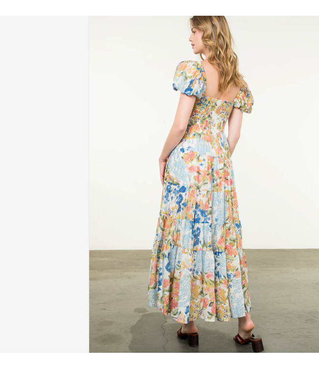 Smocked puff sleeve floral maxi