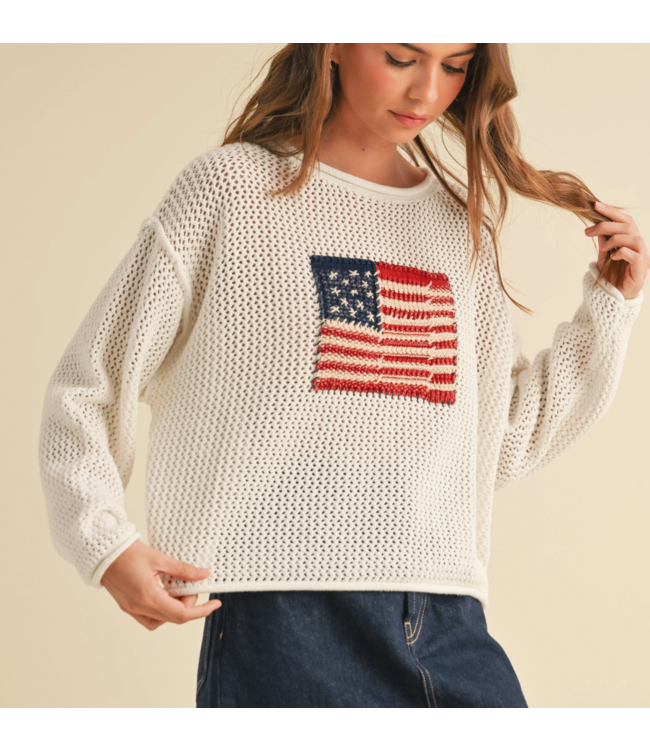 MIOU MUSE T4006 Flag Knitted Sweater Top
