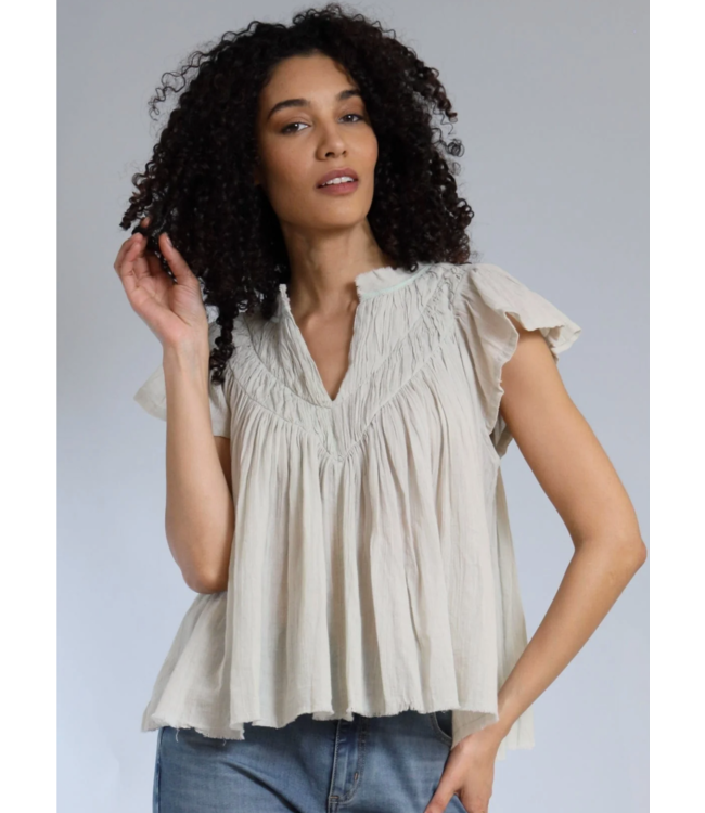 Lola + sophie T6128 flutter sleeve gauze top