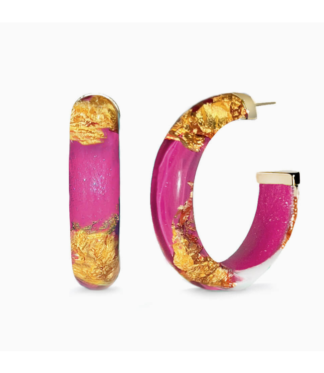 Gold & honey E1483 1.5 24k gold leaf hoops