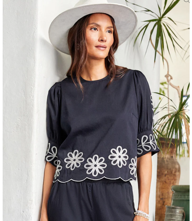 Karen kane 2L70250 3/4 sleeve embroidered scallop top