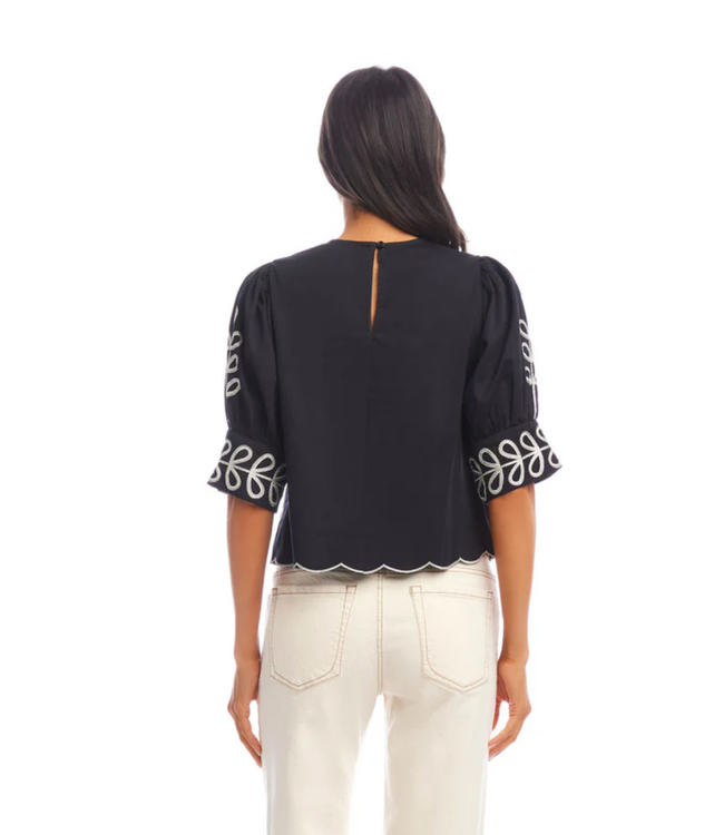 Karen kane 2L70250 3/4 sleeve embroidered scallop top