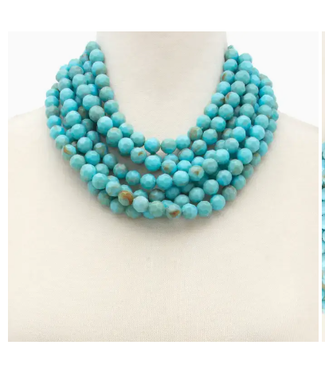 anbfashion Chunky Beaded Layered Necklace - Turquoise