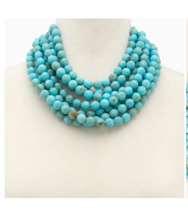 Chunky Beaded Layered Necklace - Turquoise