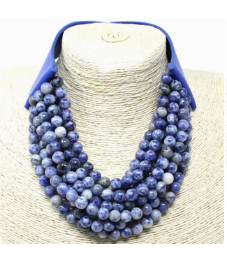 anbfashion blue chunky necklace  with snap closure