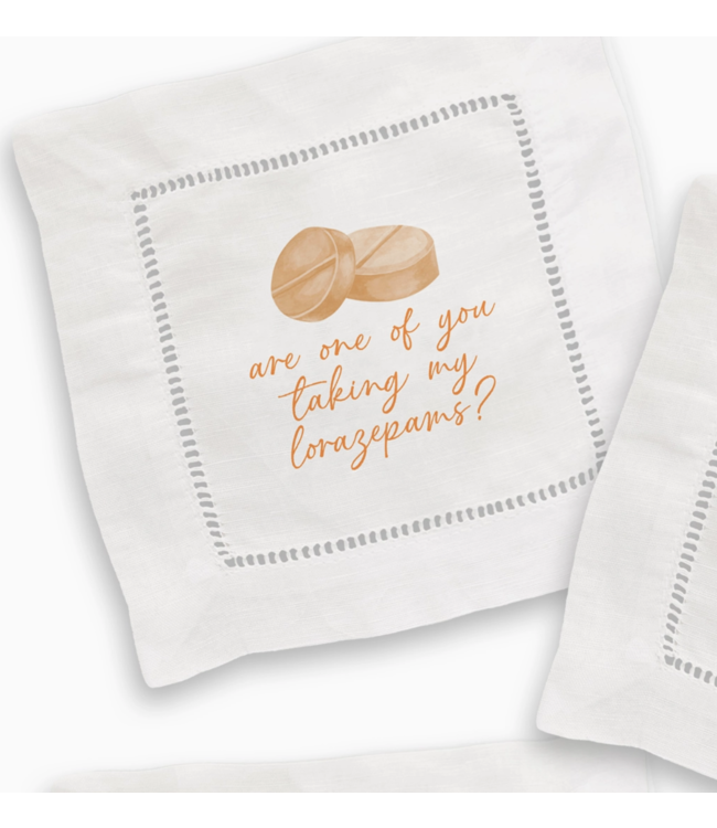 French Graffiti linen cocktail napkin set